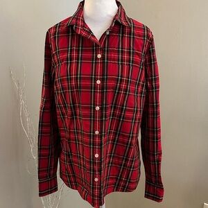 J Crew Holiday Red Tartan Plaid Cotton Button Down, Sz M